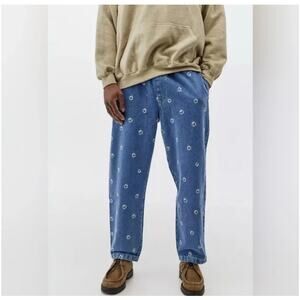 BDG Urban Outfitters Embroidered Smiley Face Drawstring Denim Beach Pants Size M